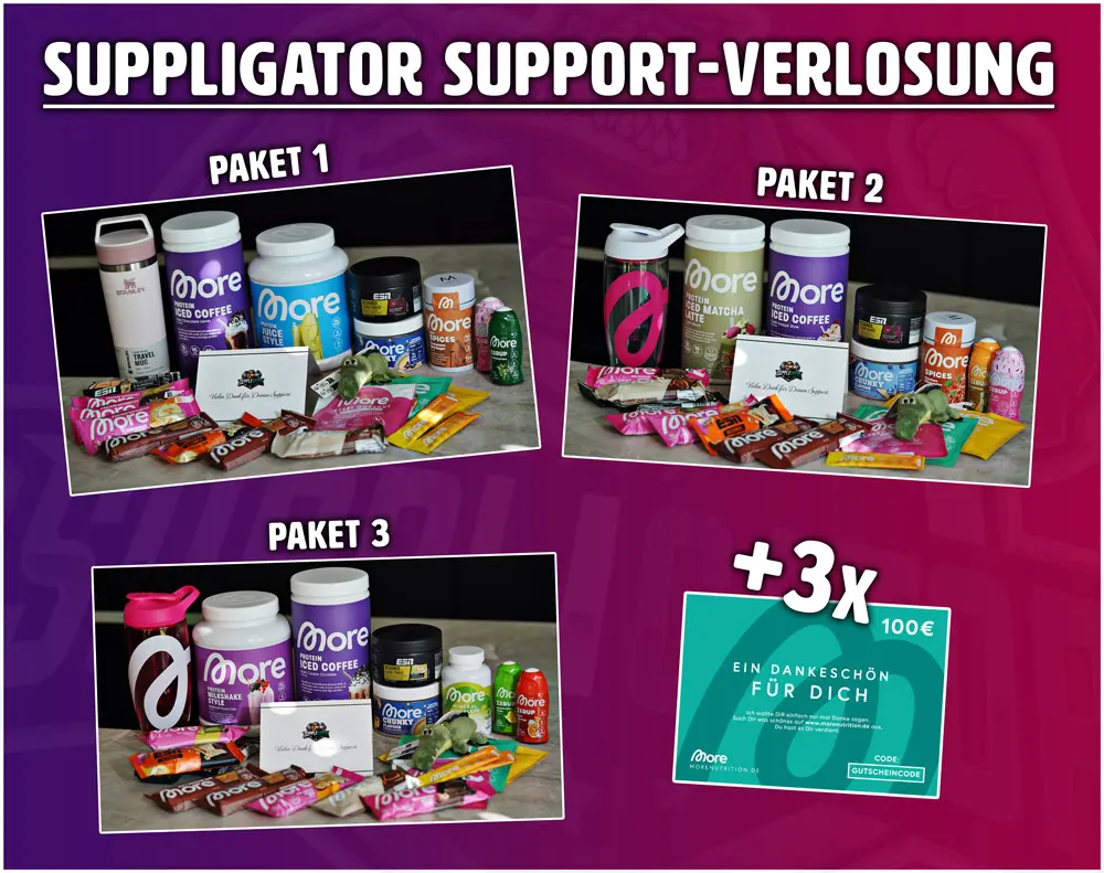 Suppligator Verlosung KW32 – More 20% Aktion + VMS Special 02.08. – 09.08.